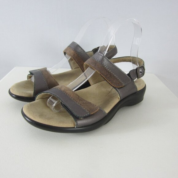 SAS Womens 7.5 W  Nudu Leather Sandals Two Tone Pewter Bronze Metallic Comfort - Picture 1 of 16